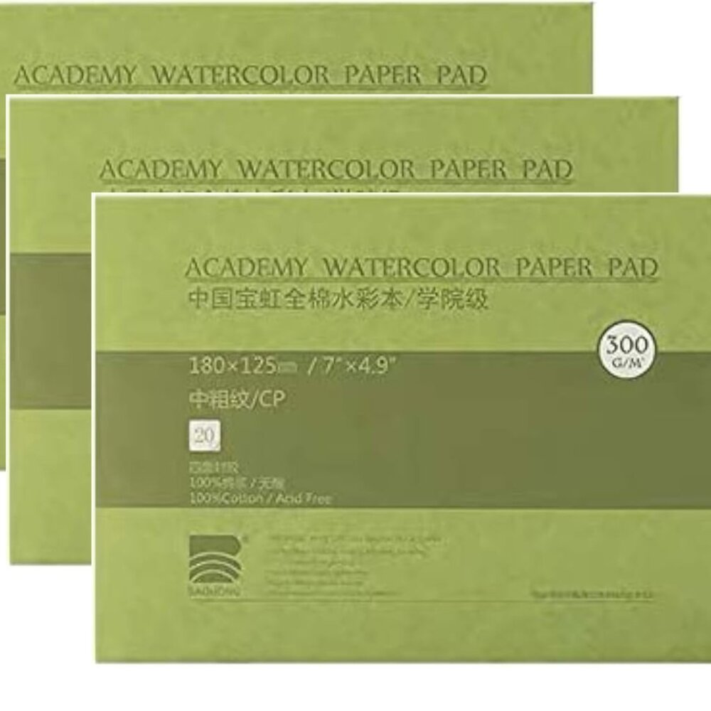 Three BAOHONG Academy Grade Watercolor Block, 100% Cotton, Acid-Free, 140LB/300G